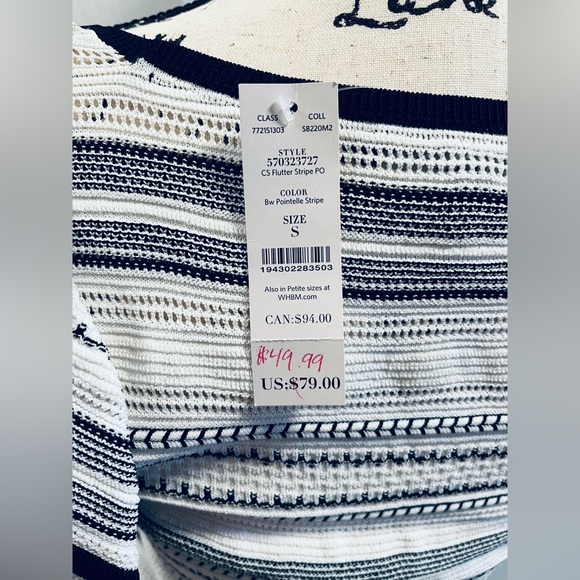 WHITE HOUSE BLACK MARKET 
Flutter-Sleeve Pointelle Stripe Top - Picture 5 of 9